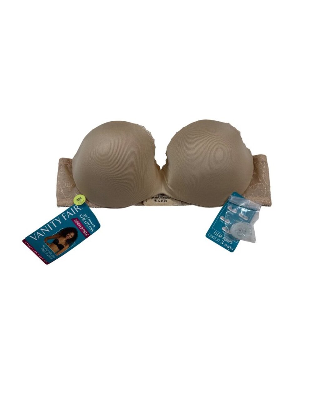 NWT Vanity Fair Convertible Strapless Gel Touch Push-Up Bra 36B Beige (M695)